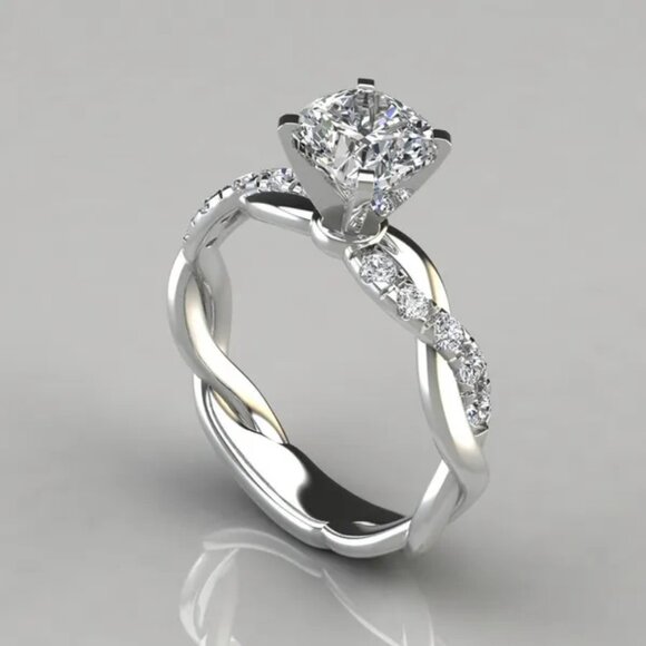 Solitaire Ring with Accent Stones in Twisted Band, Size 7 - Picture 2 of 2